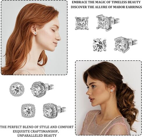 Cubic Zirconia Earrings Studs, 4 Pairs Small Square Woman Mens Stud,Anti Sensitive Water Drop Shape,Square Round Earrings in Saudi Arabia