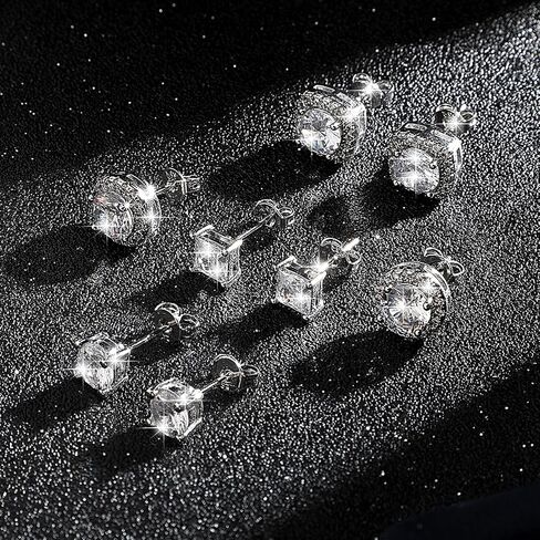 Cubic Zirconia Earrings Studs, 4 Pairs Small Square Woman Mens Stud,Anti Sensitive Water Drop Shape,Square Round Earrings in Saudi Arabia