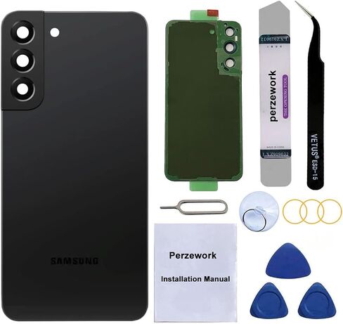 Rear Back Glass Replacement for Samsung Galaxy S22 Plus 6.6 inches 5G with Reparing Toolkit and Pre-Installed Adhesive (Phantom Black) in Kuwait