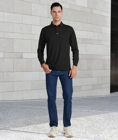 Men’s Polo Shirts Long Sleeve Moisture Wicking Golf Polo Athletic Collared Shirt Tennis T-Shirt in Saudi Arabia