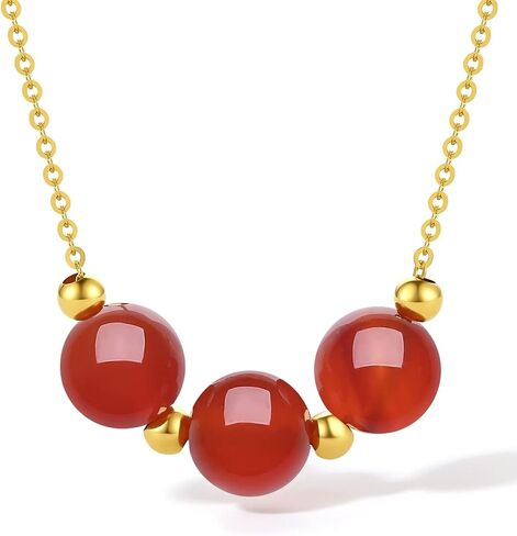 ZHU LIU FU 18K Gold Pendant Necklace Jade Necklaces Green Beads Chain Agate Choker Dainty Bead Healing Stone Adjustable Genuine Gemstone Simple Good Luck Jewelry Layered Thin Link Lucky Gift for Women in Saudi Arabia