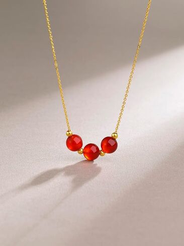 ZHU LIU FU 18K Gold Pendant Necklace Jade Necklaces Green Beads Chain Agate Choker Dainty Bead Healing Stone Adjustable Genuine Gemstone Simple Good Luck Jewelry Layered Thin Link Lucky Gift for Women in Saudi Arabia