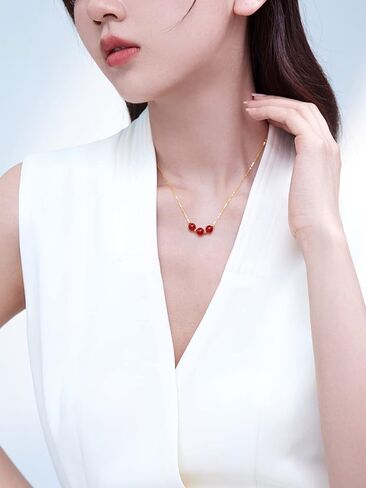 ZHU LIU FU 18K Gold Pendant Necklace Jade Necklaces Green Beads Chain Agate Choker Dainty Bead Healing Stone Adjustable Genuine Gemstone Simple Good Luck Jewelry Layered Thin Link Lucky Gift for Women in Saudi Arabia