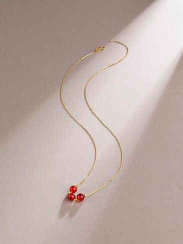 ZHU LIU FU 18K Gold Pendant Necklace Jade Necklaces Green Beads Chain Agate Choker Dainty Bead Healing Stone Adjustable Genuine Gemstone Simple Good Luck Jewelry Layered Thin Link Lucky Gift for Women in Saudi Arabia