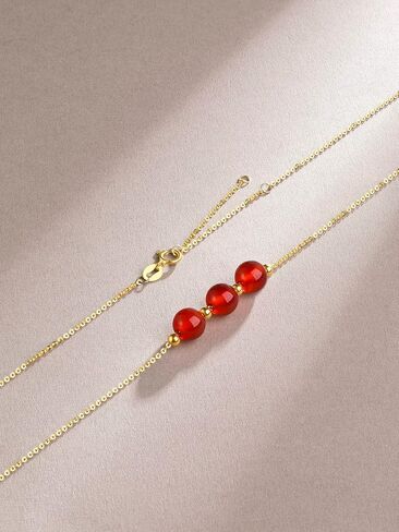 ZHU LIU FU 18K Gold Pendant Necklace Jade Necklaces Green Beads Chain Agate Choker Dainty Bead Healing Stone Adjustable Genuine Gemstone Simple Good Luck Jewelry Layered Thin Link Lucky Gift for Women in Saudi Arabia