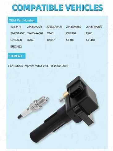 Set Of 4 UF480 Ignition Coil Pack & Iridum Spark Plugs (2.0L ONLY) For Subaru Impreza WRX 2002-2003, Replace # 178-8476 22433AA421 22433AA560 C1401 E960 in Saudi Arabia