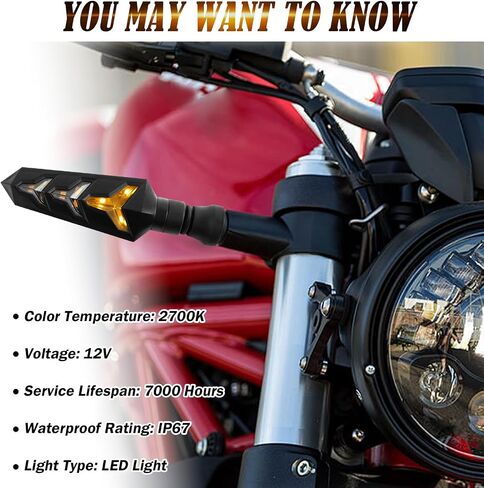 4PCS LED Motorcycle Turn Signals with Flowing Light Design,Amber Y-arrow Motorcycle Turn Signals LED for Motorcycles Conversion,12V LEDs Turns Signal Motorcycles Applicable in Saudi Arabia