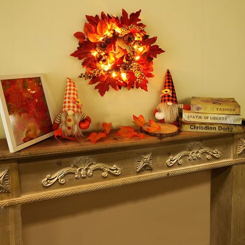 [Thick & Timer] 20 Inch 20 LED Fall Wreaths for Front Door, Fall Wreath with Lights Battery Operated Fall Wreath with Pumpkins Berried Thick Leafs Autumn Wreath Thanksgiving Wreath Indoor Outdoor in Saudi Arabia