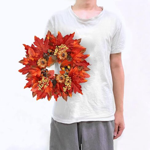 [Thick & Timer] 20 Inch 20 LED Fall Wreaths for Front Door, Fall Wreath with Lights Battery Operated Fall Wreath with Pumpkins Berried Thick Leafs Autumn Wreath Thanksgiving Wreath Indoor Outdoor in Saudi Arabia