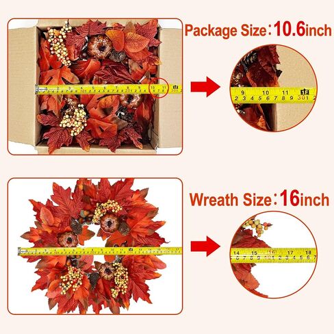 [Thick & Timer] 20 Inch 20 LED Fall Wreaths for Front Door, Fall Wreath with Lights Battery Operated Fall Wreath with Pumpkins Berried Thick Leafs Autumn Wreath Thanksgiving Wreath Indoor Outdoor in Saudi Arabia
