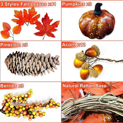 [Thick & Timer] 20 Inch 20 LED Fall Wreaths for Front Door, Fall Wreath with Lights Battery Operated Fall Wreath with Pumpkins Berried Thick Leafs Autumn Wreath Thanksgiving Wreath Indoor Outdoor in Saudi Arabia