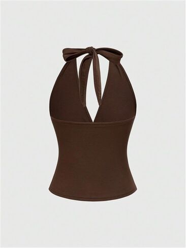 Milumia Women's Western Halter Tank Top V Neck Tie Backless Ruched Going Out Tops 70s Cowgirl Hippie Outfits in Saudi Arabia