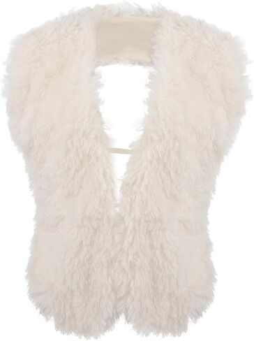Women Faux Fur Collar Halter Vest Fuzzy Sexy Tie Backless Crop Tops Sleeveless Going Out Tops for Party Club Rave in Saudi Arabia