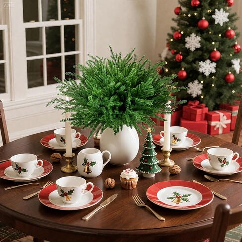 12 Pcs Christmas Norfolk Pine Branches 18 Inch Artificial Norfolk Pine Stems Faux Stem Greenery Pine for DIY Crafts Garland Wreath Xmas and Home Decor in Saudi Arabia