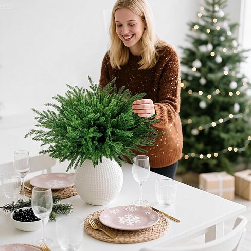12 Pcs Christmas Norfolk Pine Branches 18 Inch Artificial Norfolk Pine Stems Faux Stem Greenery Pine for DIY Crafts Garland Wreath Xmas and Home Decor in Saudi Arabia