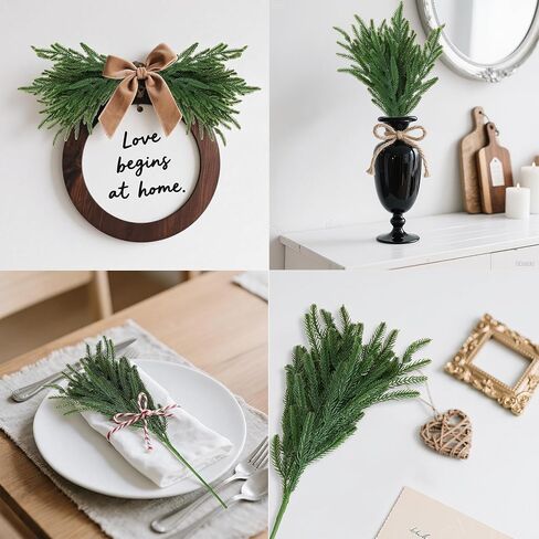 12 Pcs Christmas Norfolk Pine Branches 18 Inch Artificial Norfolk Pine Stems Faux Stem Greenery Pine for DIY Crafts Garland Wreath Xmas and Home Decor in Saudi Arabia