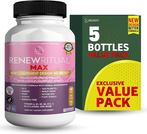 Renew Ritual Max, مكمل غذائي للشعر والبشرة والأظافر، 60 كبسولة، فيتامينات أ ب ج د هـ مع البيوتين (2) in Kuwait