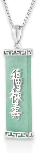 Belacqua Natural Green Jade Pendant Necklace in Sterling Silver or 14K Yellow Gold Plated Silver, Blessing, Good Fortune and Long life Chinese Symbol, Hypoallergenic Fashion Jewelry for Women, Gift Box Included in Saudi Arabia