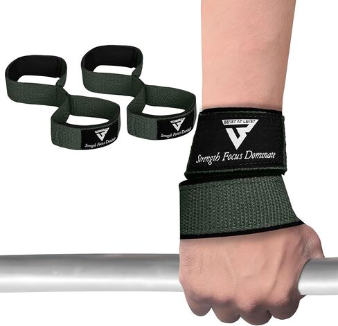 Weight Lifting Straps Figure 8, Anti Slip Strap with cuffs wrist Support for Gym Workout Deadlift Powerlifting Bodybuilding Weightlifting, Fitness Strength Training, Hand Bar Grip for Men, Black in Kuwait