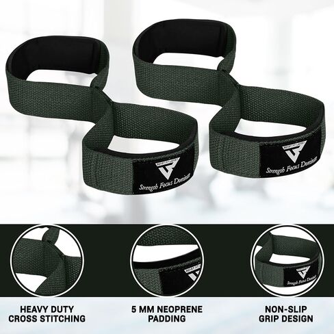 Weight Lifting Straps Figure 8, Anti Slip Strap with cuffs wrist Support for Gym Workout Deadlift Powerlifting Bodybuilding Weightlifting, Fitness Strength Training, Hand Bar Grip for Men, Black in Kuwait