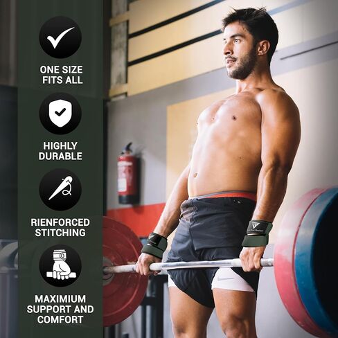 Weight Lifting Straps Figure 8, Anti Slip Strap with cuffs wrist Support for Gym Workout Deadlift Powerlifting Bodybuilding Weightlifting, Fitness Strength Training, Hand Bar Grip for Men, Black in Kuwait