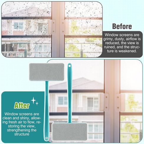 Enhon 2 Pack Mesh Screen Cleaner, Window Screen Cleaning Brush Washing Equipment, Detachable Window Cleaner Tool with Wet and Dry Dual Use in Kuwait