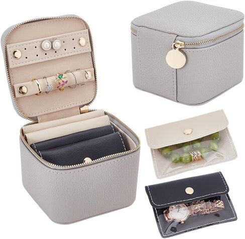 NBEADS Travel Jewelry Box with 4 Pcs Insert Bags, Imitation Leather Portable Jewelry Organizer Storage Case for Earrings Rings Necklaces Bracelets, Pink, 4.3x4.1x3.2 Inch in Saudi Arabia