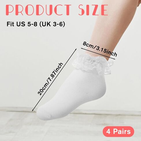 4 Pairs White Lace Ruffle Socks, Cute Lace Frilly Ankle Socks Cotton Ballet Sock Comfortable Princess Sock for Women in Saudi Arabia
