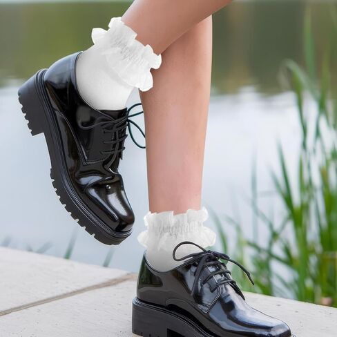 4 Pairs White Lace Ruffle Socks, Cute Lace Frilly Ankle Socks Cotton Ballet Sock Comfortable Princess Sock for Women in Saudi Arabia