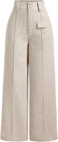 Floerns Women's Corduroy High Waisted Double Buttoned Wide Leg Pants with Pocket in Saudi Arabia