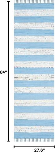 SAFAVIEH Montauk Collection Runner Rug - 2'3" x 7', Ivory & Turquoise, Handmade Stripe Fringe Cotton, Ideal for High Traffic Areas in Living Room, Bedroom (MTK720C) in Saudi Arabia