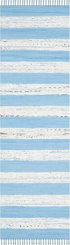 SAFAVIEH Montauk Collection Runner Rug - 2'3" x 7', Ivory & Turquoise, Handmade Stripe Fringe Cotton, Ideal for High Traffic Areas in Living Room, Bedroom (MTK720C) in Saudi Arabia