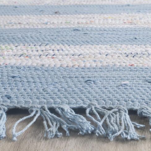 SAFAVIEH Montauk Collection Runner Rug - 2'3" x 7', Ivory & Turquoise, Handmade Stripe Fringe Cotton, Ideal for High Traffic Areas in Living Room, Bedroom (MTK720C) in Saudi Arabia