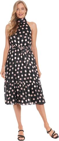 London Times Women's Elastic Waist Halter Dress with Tier and Sash in Saudi Arabia