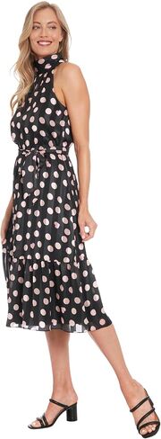 London Times Women's Elastic Waist Halter Dress with Tier and Sash in Saudi Arabia