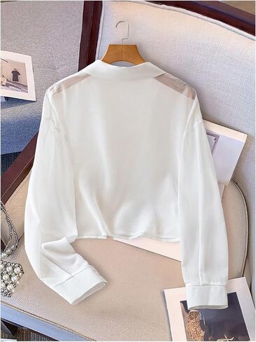 SweatyRocks Women's See Through Long Sleeve Button Down Blouse Shirt Tops with Pocket in Saudi Arabia