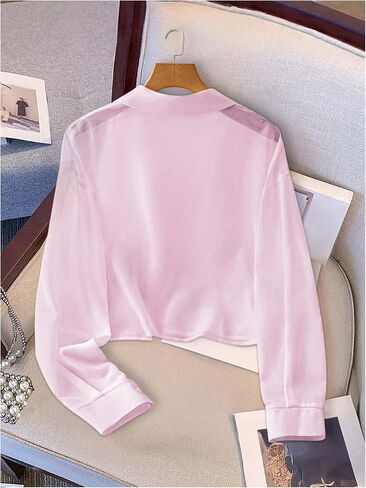SweatyRocks Women's See Through Long Sleeve Button Down Blouse Shirt Tops with Pocket in Saudi Arabia