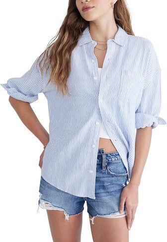 قميص نسائي من AEROPOSTALE بأزرار سفلية مخططة ومريحة in Saudi Arabia