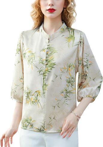 LAI MENG FIVE CATS Women's Casual Floral Print Puff Sleeve Button up Elegant Loose Blouses Top in Saudi Arabia