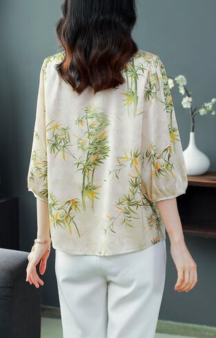 LAI MENG FIVE CATS Women's Casual Floral Print Puff Sleeve Button up Elegant Loose Blouses Top in Saudi Arabia
