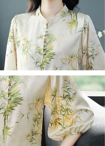 LAI MENG FIVE CATS Women's Casual Floral Print Puff Sleeve Button up Elegant Loose Blouses Top in Saudi Arabia