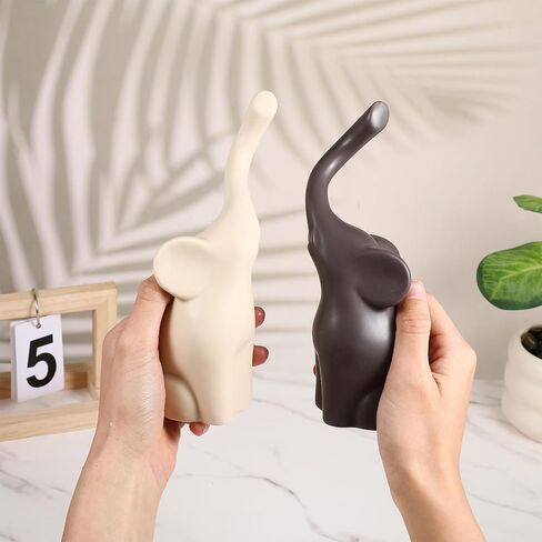 Loving Pair Elephant Statue Home Decor, Premium Ceramic Elephant Figurine Couple Set, Beige & Brown Ornament for Living Room Shelf Table Display (7.4" High) in Saudi Arabia