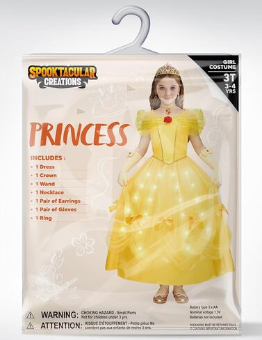 مجموعة زي الأميرة الصفراء للأطفال من Spooktacular Creations Halloween Kids، فستان الأميرة للفتيات لحفلات لعب الأدوار للأطفال الصغار in Saudi Arabia