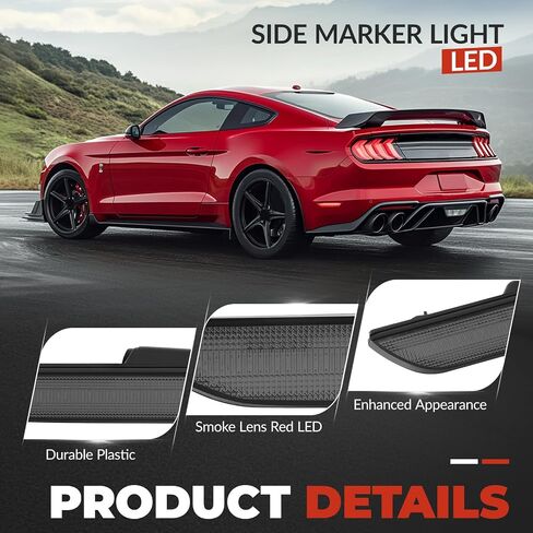 ضوء علامة جانبية HECASA متوافق مع 2015-2023 Ford Mustang مصباح علامة الجانب الخلفي عاكس اليسار واليمين لاستبدال FR3Z15A201A FR3Z15A101A عدسات الدخان وLED الأحمر in Saudi Arabia