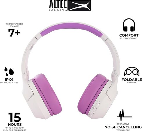 Altec Lansing Kid Safe Noise Cancelling Wireless Headphones 15H Battery, 85dB Volume Limit, Foldable Design Powerful Sound, Active Noise Cancellation Perfect for Kids Ages 7+ (Blackout Green) in Saudi Arabia