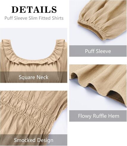 Womens Puff Long Sleeve Babydoll Tops Square Neck Ruffle Peplum Blouse Smocked Loose Fit Tunic Top Dressy Tee Shirts in Saudi Arabia