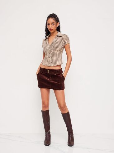 CIDER Plaid Shirts for Women Gingham Checkered V Neck Button Down Short Sleeve Casual Blouse Women Cotton Top in Saudi Arabia
