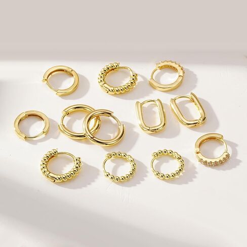 6 Pairs 14K Gold Hoop Earrings Set for Women Lightweight Chunky Multipack Hypoallergenic Non Tarnish Thick Open Twisted Jewelry for Gifts for Her in Saudi Arabia
