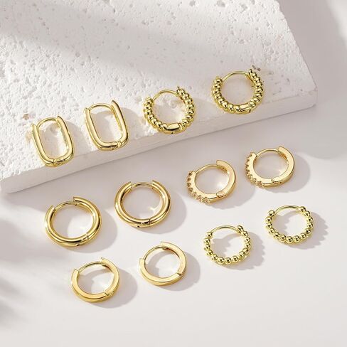 6 Pairs 14K Gold Hoop Earrings Set for Women Lightweight Chunky Multipack Hypoallergenic Non Tarnish Thick Open Twisted Jewelry for Gifts for Her in Saudi Arabia
