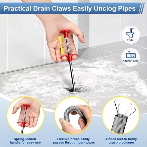 9 Pack Drain Clog Remover Tools, 30" Hair Drain Snake (5 Pcs) & 35.5" Sewer Cleaning Hook (1 Pc) & 59" Drain Brush (3 Pcs), Sink Snake Hair Removal Tool for Shower, Kitchen, Bathtub Drain Cleaning in Saudi Arabia